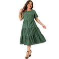 thumbnail image 3 of DARING DIVA Plus Size Tiered Polka Dots Midi Short Sleeve Babydoll Dress 4X Dark Green, 3 of 6