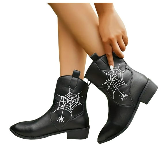 Oyedens Cowboy Boots for Women Fashion Spider Design Wide Mid Calf Cowgirls Boots Riding Ankle Booties