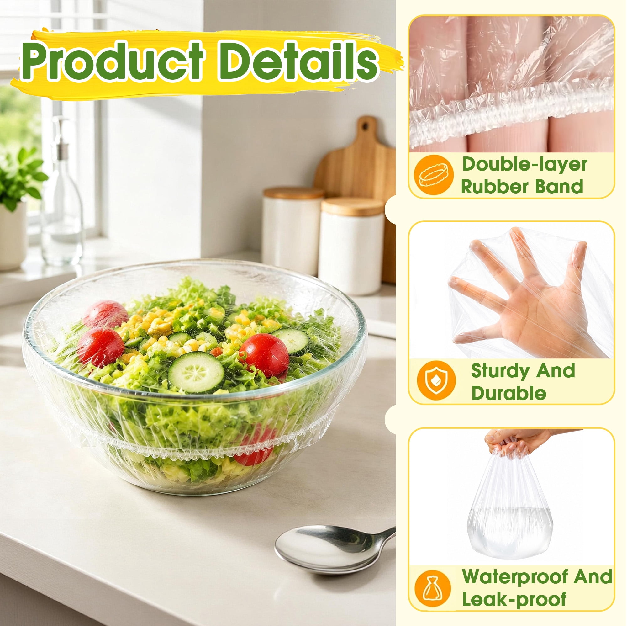 300 Pcs Stretch Bowl Covers, 2 Sizes Disposable Plastic Bowl Covers, Elastic Food Storage Covers, Plastic Bowl Lids for Leftovers, Fruit, Salad, Kitchen, Refrigerator, Outdoor Picnic