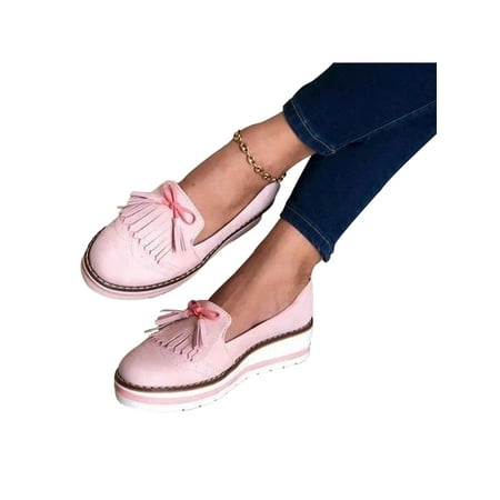 

Fangasis Womens Loafers Pumps Slip On Wedge Work Tassel Comfy Boat Shoes