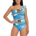 thumbnail image 2 of Yiaed Elephant Giraffe Print Women One Piece Swimsuits Tummy Control One Shoulder Bathing Suits Pattern Ruffle Swimwear-X-Large, 2 of 8
