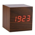 thumbnail image 1 of 6x6x6cm Reloj despertador digital electrónico de madera Temperatura Pantalla LED Control de voz Marrón, 1 of 8