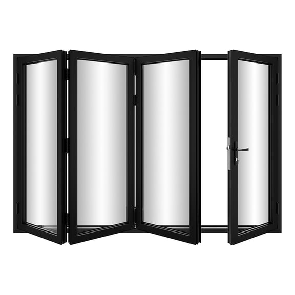 KaMic 120" x 80" 4 Panels Aluminum Folding Door In Black, One Door Right Swing Out Three Door Folded From Right To Left