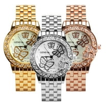 Weicam 3 Pcs Women Simple Crystal Butterfly Cuff Bangle Bracelet Watch Analog Quartz Wrist Watches
