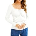 thumbnail image 5 of Brilliant Fall Winter Tops Clearance Fashion Womens Solid Color Neck Long Sleeve Fold Tshirt Slim Blouse, 5 of 5