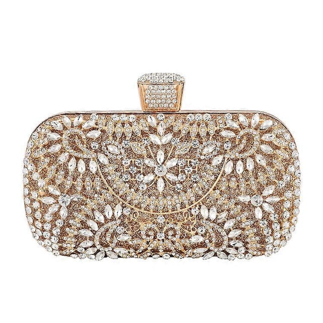 Bolsos de mano dorados para mujer, de noche, para boda, con diamantes, tipo clutch, bandolera con cristales.