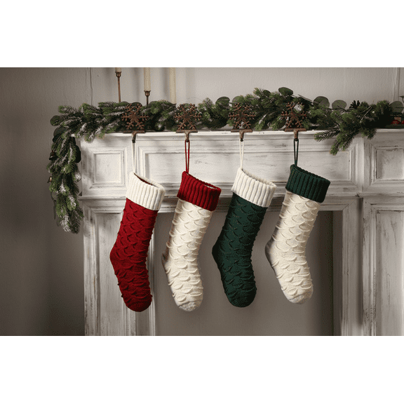 4 Pack Christmas Stockings - Large 18 Inches Christmas Stocking Hold All Surprises, Knitted Gift Stockings & Farmhouse Christmas Decor, Red and White, Green and White