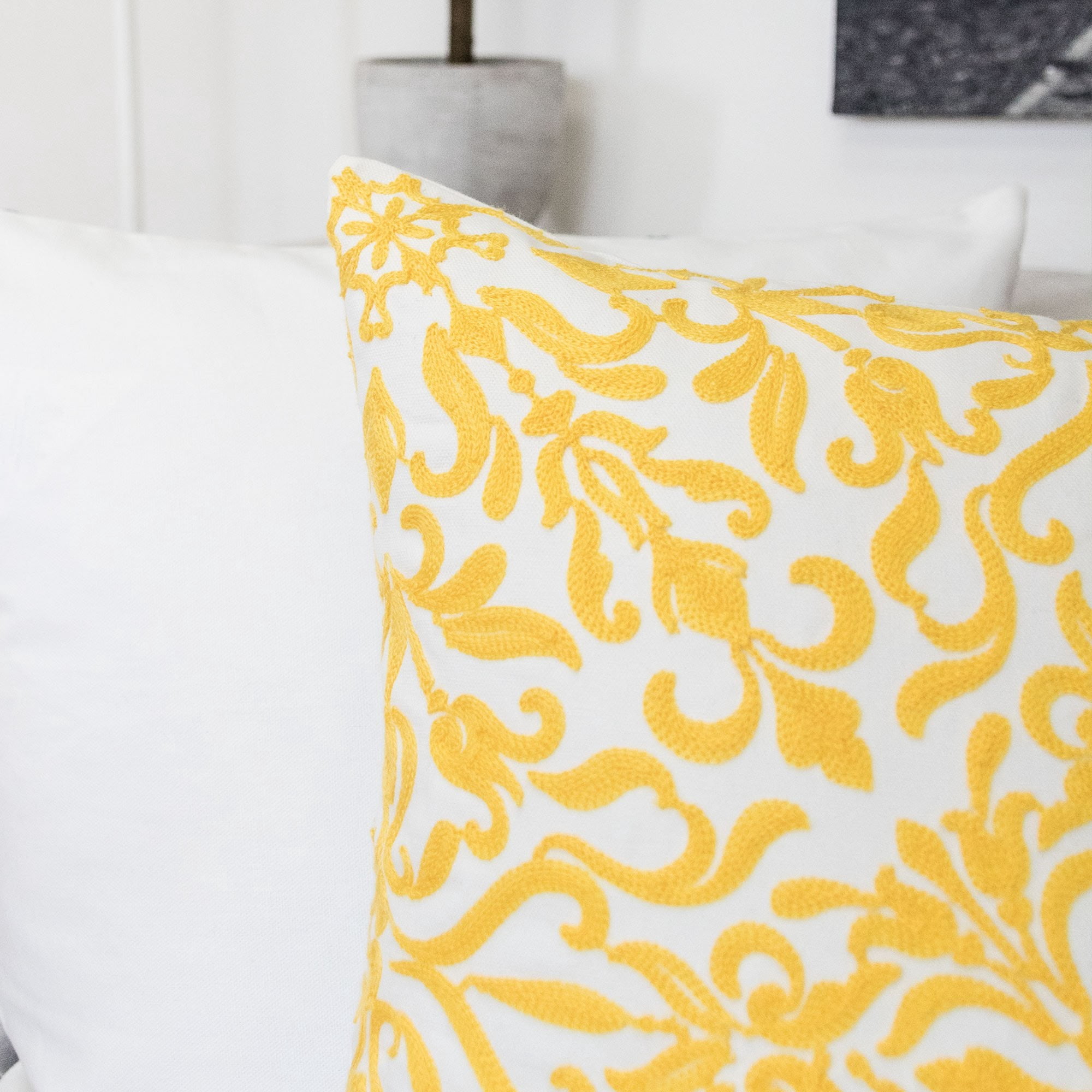 Kelsey Yellow Abstract Polyester 18 in. x 18 in. Throw Pillow (Set of 2)