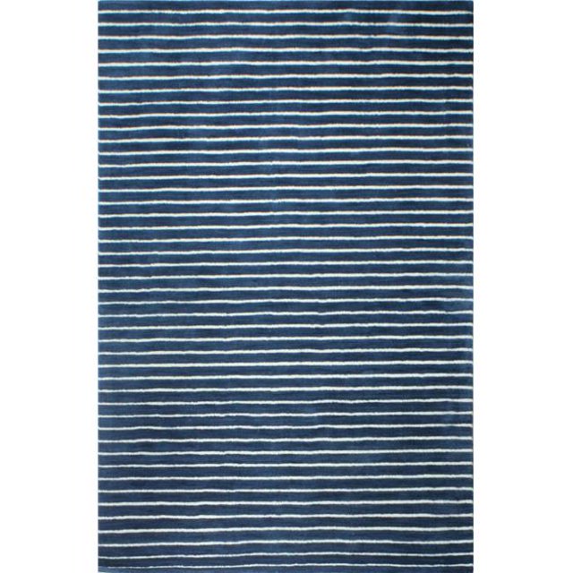 Bashian S176-NV-4X6-ALM71 Bashian Contempo Collection Striped Contemporary 100 Percent Wool Hand Loomed Area Rug, Navy - 3 ft. 6 in. x 5 ft. 6 in.