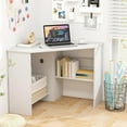 thumbnail image 3 of PRZL White Corner Desk - 90 Degrees Triangle for Computer, Small Space, Bedroom, Makeup Vanity Desk with Storage Shelves & CPU Stand, Space Saving Writing Desk, 3 of 9