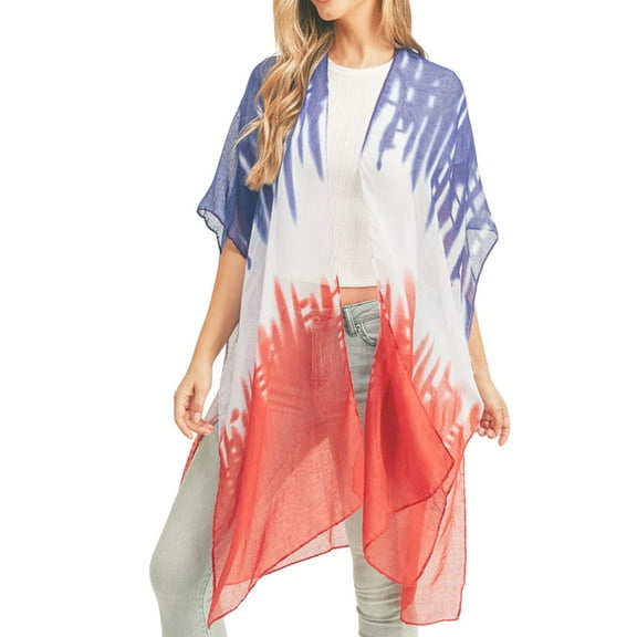 Tie Dye American Flag Kimono – USA Patriotic Swim Cover-Up for Beach, Pool, Labor Day Outfit