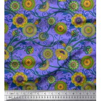 Soimoi Purple Heavy Canvas Fabric Artistic Flower Mandala Print Fabric by the Yard 58 Inch Wide