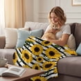 thumbnail image 4 of Yellow Sunflowers Throw Flannel Blanket Retro Plants Flowers Black White Striped Super Soft Cozy Bed Blanket, Lightweight Plush Fuzzy Bed Throw for Bedroom Sofa Couch Living Room 40x50In,, 4 of 9