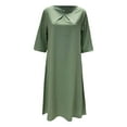 thumbnail image 3 of Women Fashion Solid Round Neck Pocket Quarter Sleeve Casual Loose Long Dress Womens Casual Summer Dress Long Sleeve Dresses Casual for Women Dress Ruffles Women Womens Long Dresses Woman Maxi Dresses, 3 of 4