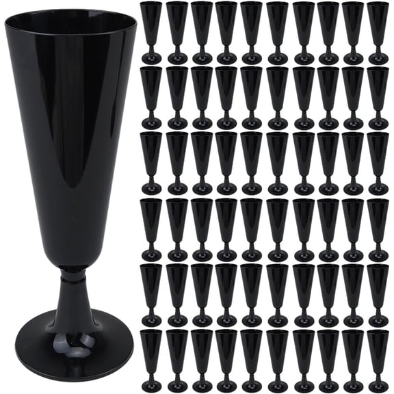 MXOYOXM 80‑Pack Black Disposable Plastic Champagne Flutes, 5.5 oz Party Glass Cups for Wedding, Birthday, Graduation Events
