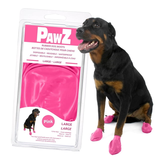 Botines para perro Protex PawZ grandes, impermeables, de goma, rosa, paquete de 12