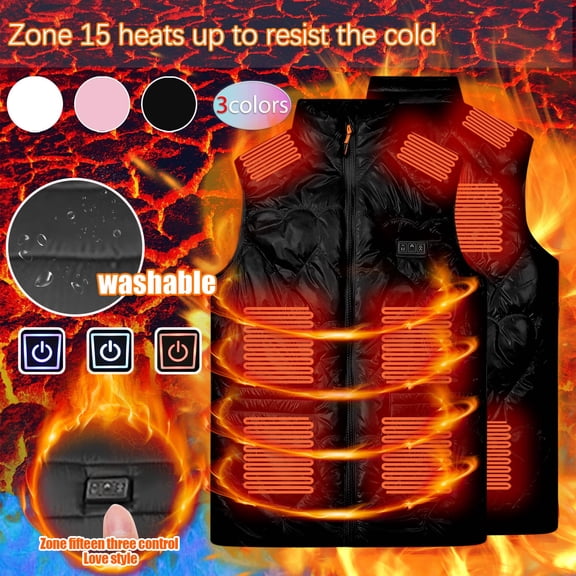 Juebong Heated Vest for Women Sleeveless Lightweight 15-Zone Electric Heating Vests Unisex Warm Jackets Winter Outdoor Hunting Skiing Camping (No Battery Included) Pink,S