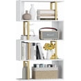 thumbnail image 1 of Bookshelf  Geometric Bookcase S Shaped Book Shelves Unit for Living Room  Tier Tall Decorative Display Shelf for Bedroom  Study Room  Rustic, 1 of 6