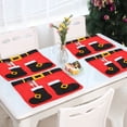thumbnail image 1 of Juego de manteles individuales navideños con Papá Noel y elfos | Manteles y manteles de franela para mesa y cubiertos | Decoración festiva de cocina roja para cenas, 1 of 7