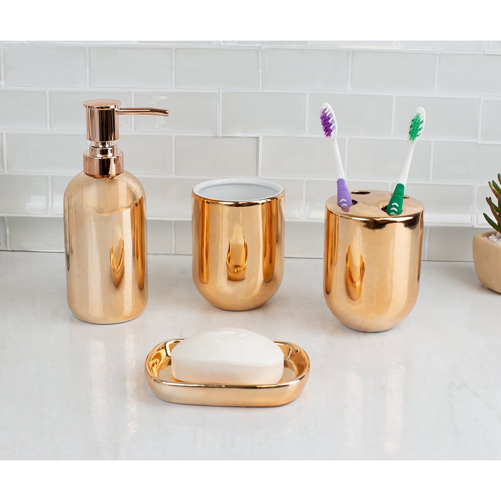4 Piece Ceramic Bath Accessory Set, Copper