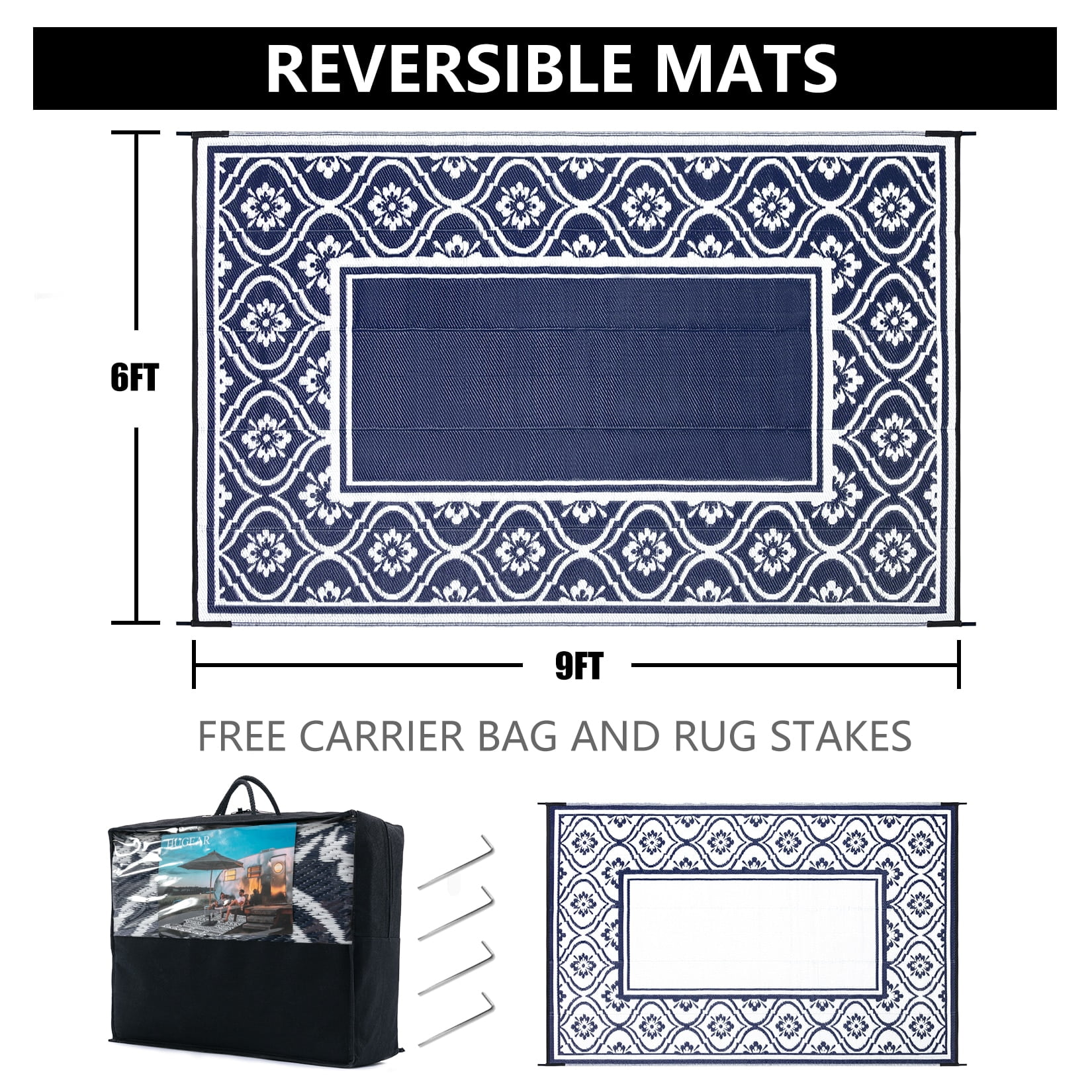 Reversible Outdoor Rugs for Patio Decor 4×6 Ft Waterproof Large