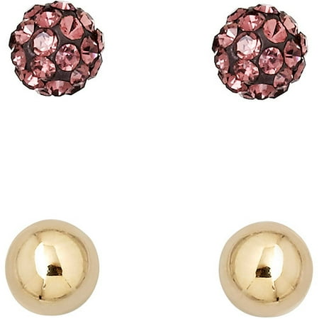 Luminesse 18kt Gold over Sterling Silver Plain and Purple Earrings Set made with Swarovski Elements