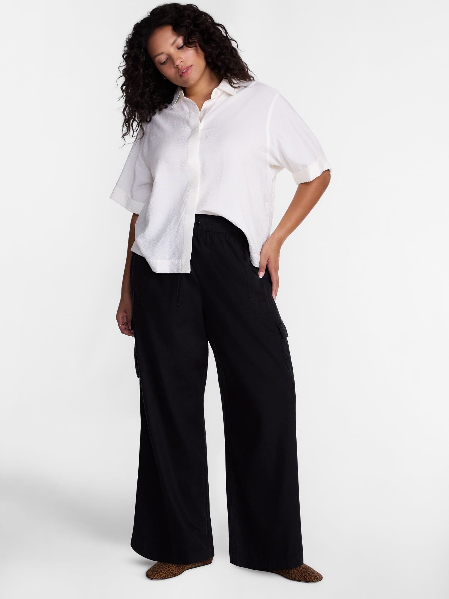 Terra & Sky Women's Plus Cropped Cargo Wide Leg Pants, Sizes 0X-4X