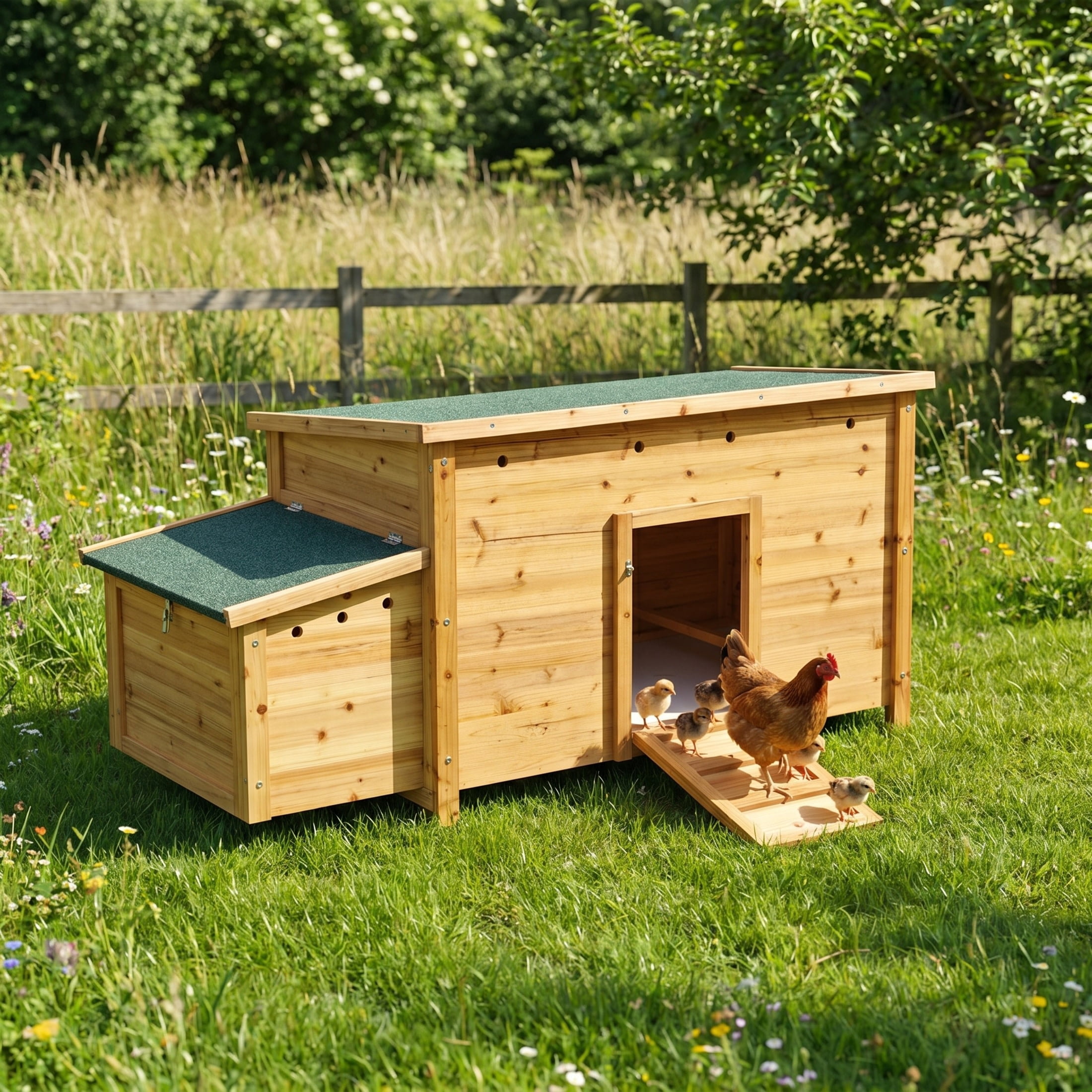 Noble House Wooden Chicken Coop with Nesting Box, Removable Tray & Waterproof Asphalt Roof