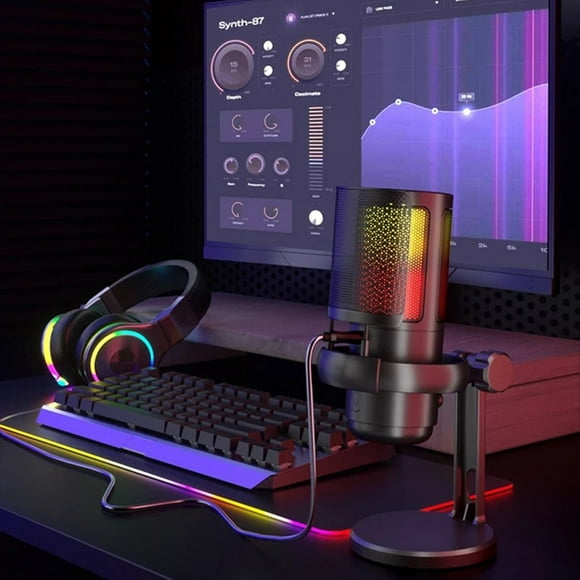 MicróFono RGB para Juegos, MicróFono USB para PC para TransmisióN, Podcasts, GrabacióN, MicróFono de Condensador para Computadora de Escritorio para //