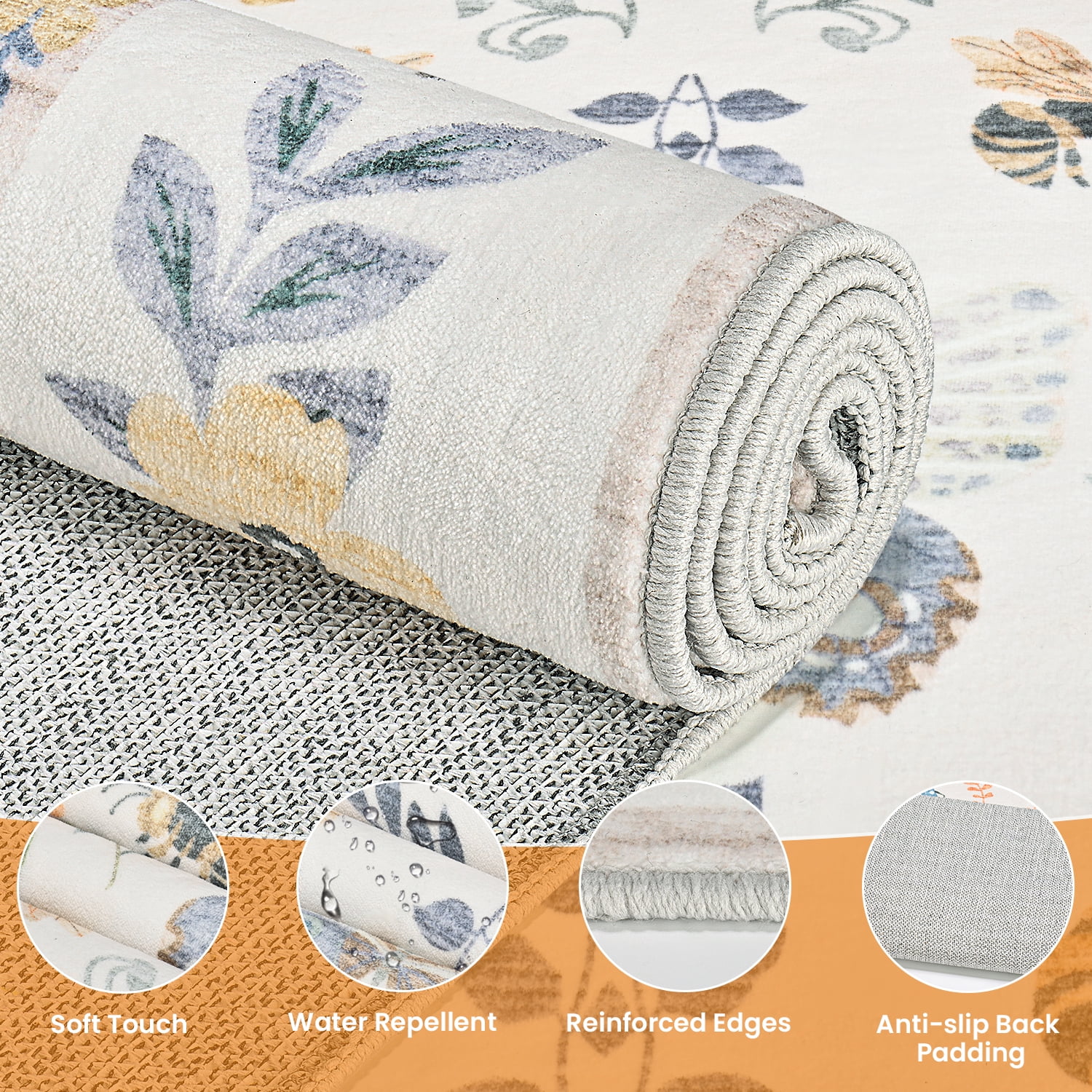 Area Rugs for Living Room, Homasen 8'x10' Washable Indoor Rug Boho Butterfly Beige, Soft Low Pile Stain Resistant Carpet for Bedroom, Dinning Room
