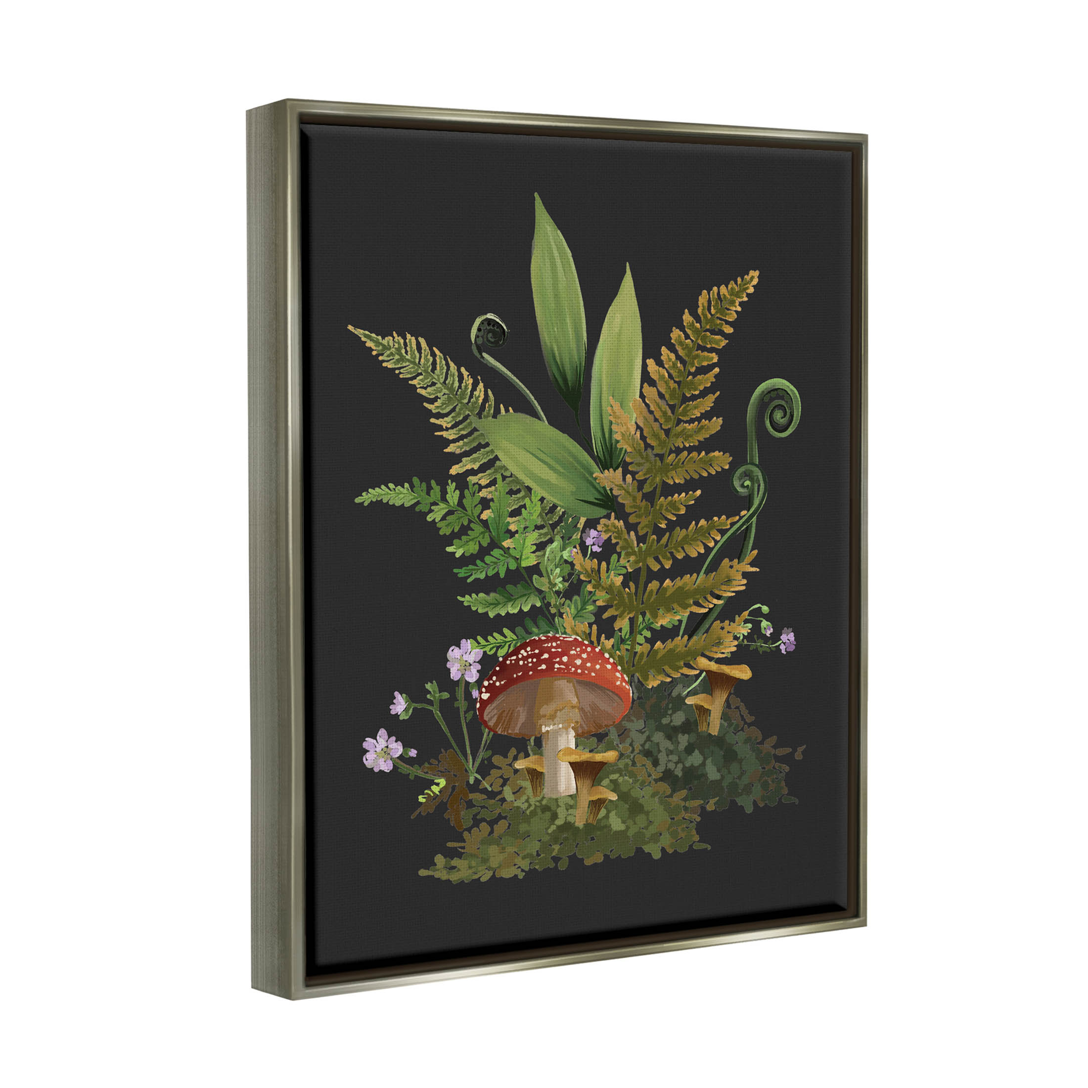 Ferns Sprouting Woodland Mushroom Plants Botanical & Floral Graphic Art Luster Gray Framed Art Print Wall Art