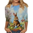thumbnail image 2 of Xdegoge Easter Day Womens Tops Plus Size Easter Jesus Egg Basket Bunny Print T-Shirt Religious Faith Pattern 3/4 Sleeve Casual Holiday Tee, 2 of 5