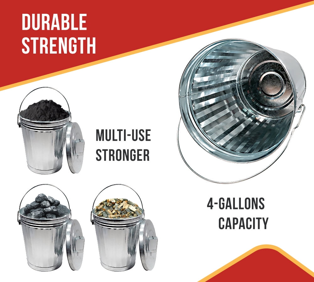 Galvanized Trash Can w/ Lid Ideal for Trailers - 6 Gallon Steel Mounted Small Outdoor Garbage Can for Home, Office, Bathroom, Kitchen - Fire and Heat Resistant