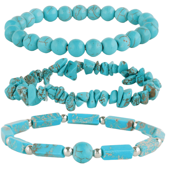 3Pcs Bohemian Turquoise Stone Bracelet Set for Women, Natural Blue Gemstone Beaded Stretch Healing Energy Chakra Jewelry Gift Set