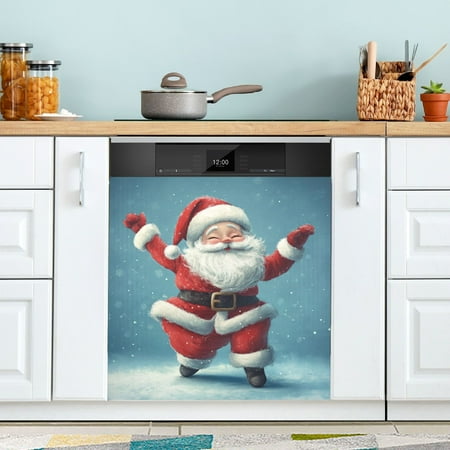 

Christmas Cute Santa Dancing Dishwasher Magnet Refrigerator Magnetic Cover Washing Machine Magnet Sticker Kitchen Decor