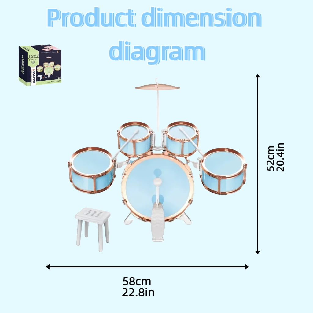 Felizhus kids drum set with stool and pedal - beginner jazz drum kit for boys and girls ages 3-8 - musical toy for birthday, christmas or children's day