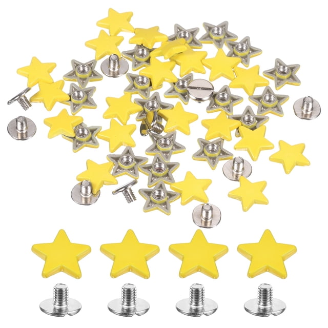 Uxcell 48 Set Remaches de Estrella de Metal, Tornillos de Remache de Cuero de 12mm, Clavo de Punta de Cinco Puntas Punk y Picos con Tornillo para Bricolaje de Ropa, Cinturón, Bolsa, Zapatos, Amarillo