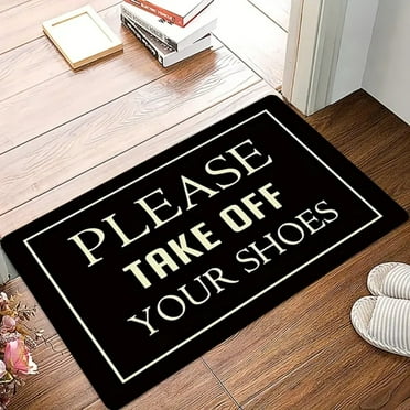 CaiTeLin Entrance Door Carpet, Funny Sayings Understated Decorative Door Carpet, Please Take Your Shoes off Non-Slip Rug, Bathroom Floor Mat(black)