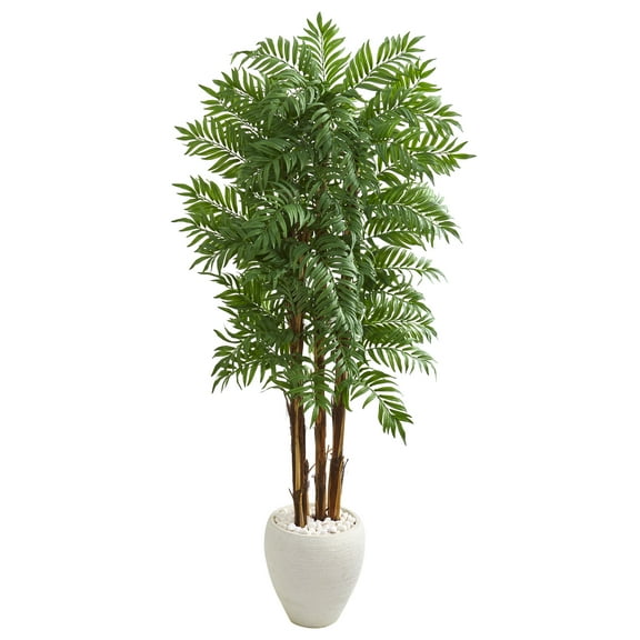 Nearly Natural 6' Parlour Artificial Palm Tree in White Planter