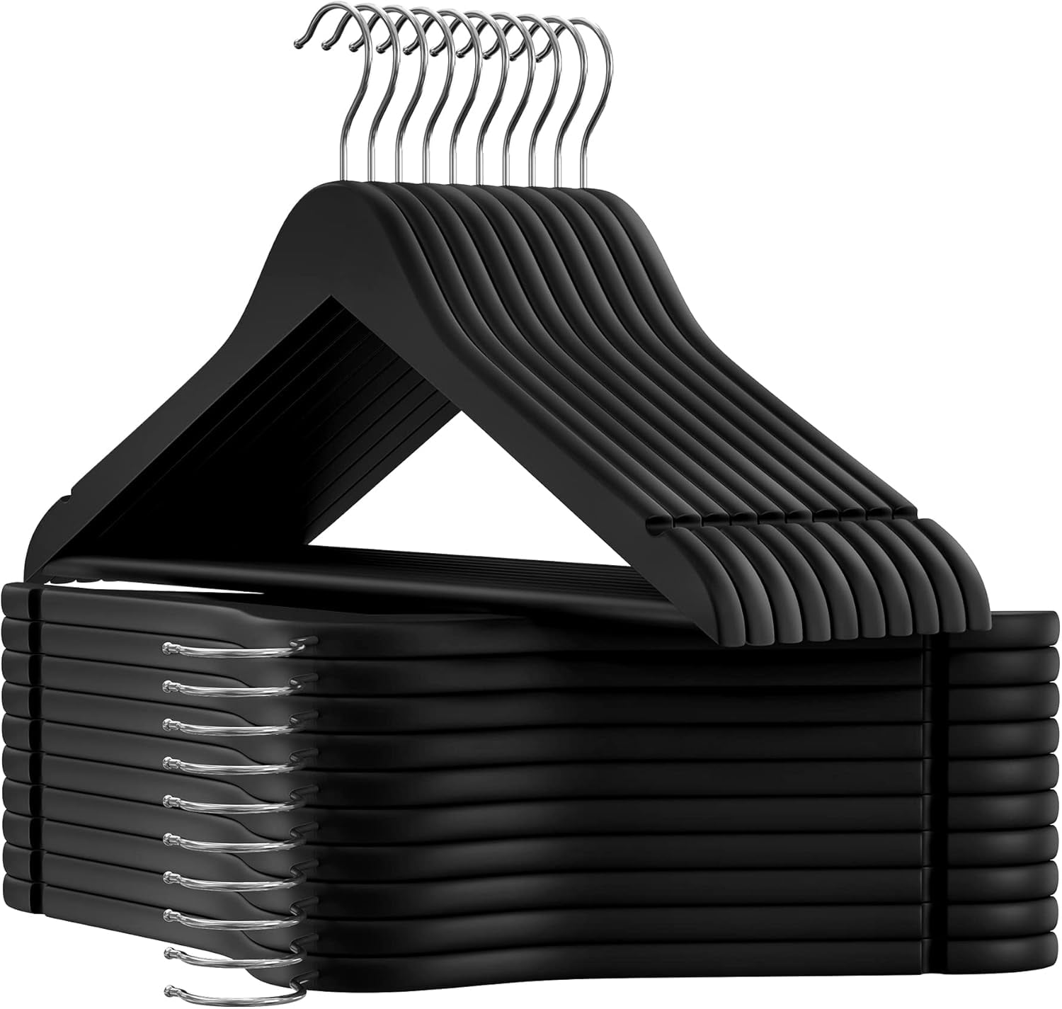 Set of 20 Wooden Hangers with Rubber Coating, Non-Slip Coat Hangers with Shoulder Grooves, Pants Bar, 360° Swivel Hook, for Jackets, Shirts