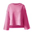 thumbnail image 2 of Duoif Sweaters for Women Trendy Women's Fashion Solid Color Crew Neck Sweater Loose Flared Sleeve Pullover Sweater Women's Sweaters Womens Tops Hot Pink M, 2 of 7