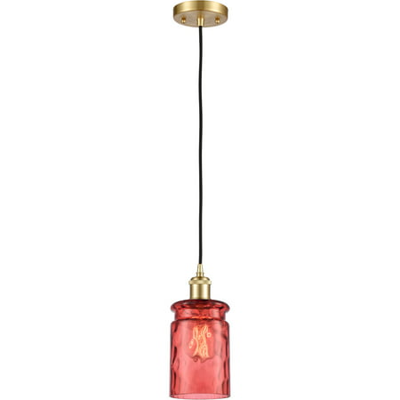 

Satin Gold Tone Mini Pendants 5 Wide Jester Red Waterglass Glass Steel/Cast Brass/Glass Medium Base LED 1 Light Fixture