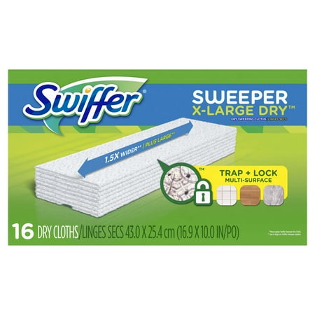 Swiffer Sweeper Dry Sweeping Pad Multi Surface Refills for X-Large Dusters Floor Mop, Unscented, 16 Count