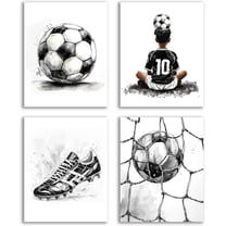 Football Canvas Wall Painting, Black Watercolor Football Poster Wall Decor, Sports Themed Football Paintings for Bedroom Boys Room Teens Kids Playroom Home Decor Set of 4 (8X10 Inch) Unframed