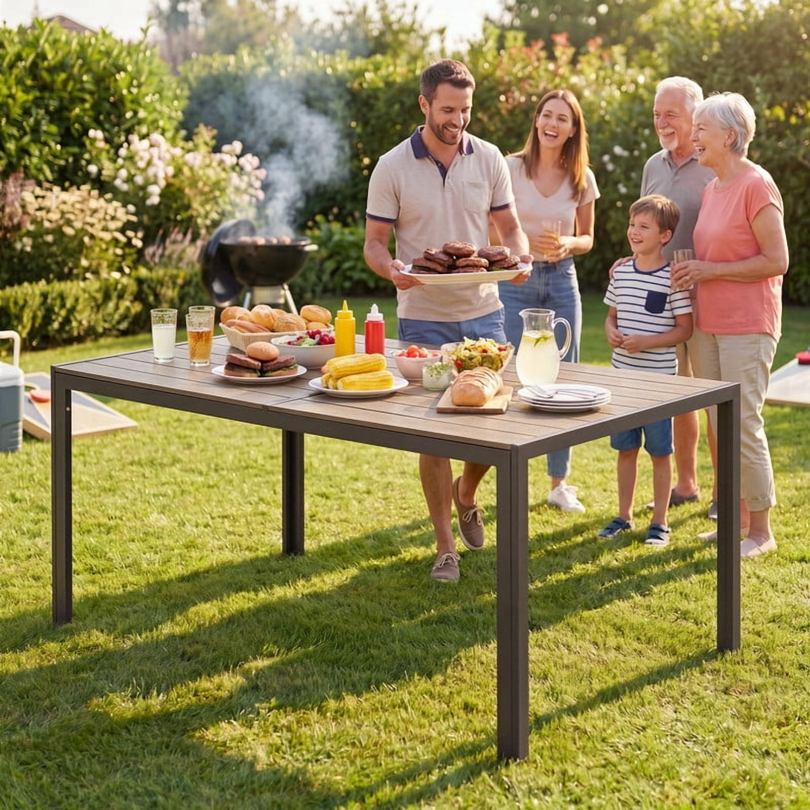 Vineego Weather Resistant Patio Dining Table, 59 x 36 Inch 6 Person Outdoor Dining Table for Garden Backyard Deck,Brown