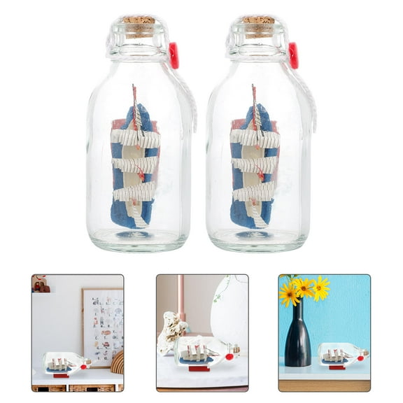 WHAMVOX  2 Pcs Nautical Drift Ship in Bottle Office Decoration Desktop Adornment
