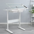 thumbnail image 2 of Royard Oaktree Drafting Table with Tilting Glass Tabletop, Height and Angle Adjustable Drawing Desk with Storage Drawers, Metal Work Station with Stool for Artist Painters Home Office, White, 2 of 7