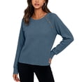 thumbnail image 4 of cocolona Long Sleeve Tops for Women Crew Neck Solid Color Basic Tee Decorative Button Casual Fall Outfits, 4 of 6