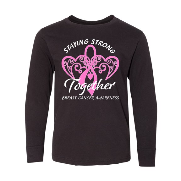 Inktastic Staying Strong Together with Pink Breast Cancer Ribbon Long Sleeve Youth T-Shirt