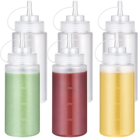 Casewin 3 Pack 12 Ounce Plastic Squeeze Squirt Condiment Bottle for Ketchup Salad Dressing Mustard Olive Oil,Condiment Bottles for Liquids BBQ Dressing Pancake Art Dispenser